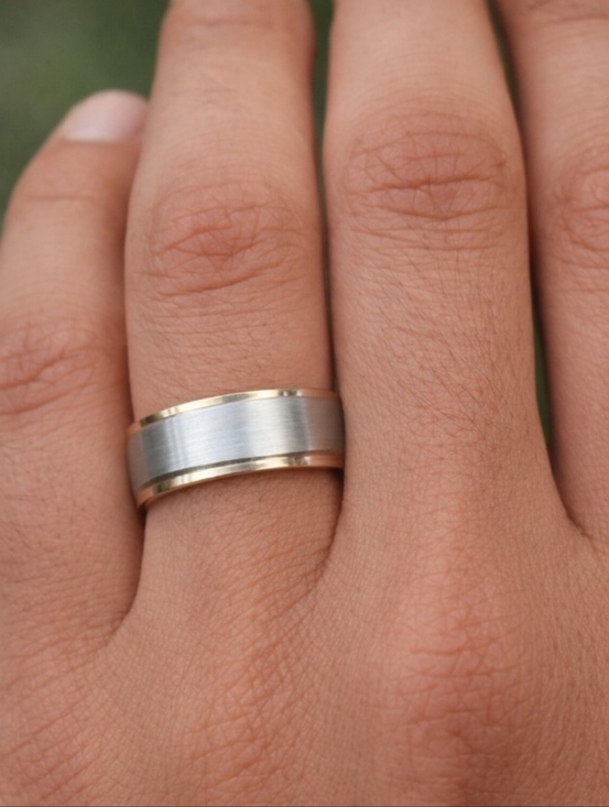 Other - Two Tone Silver Gold Band Ring Size 11.75 Brushed Wedding Band Minimalist